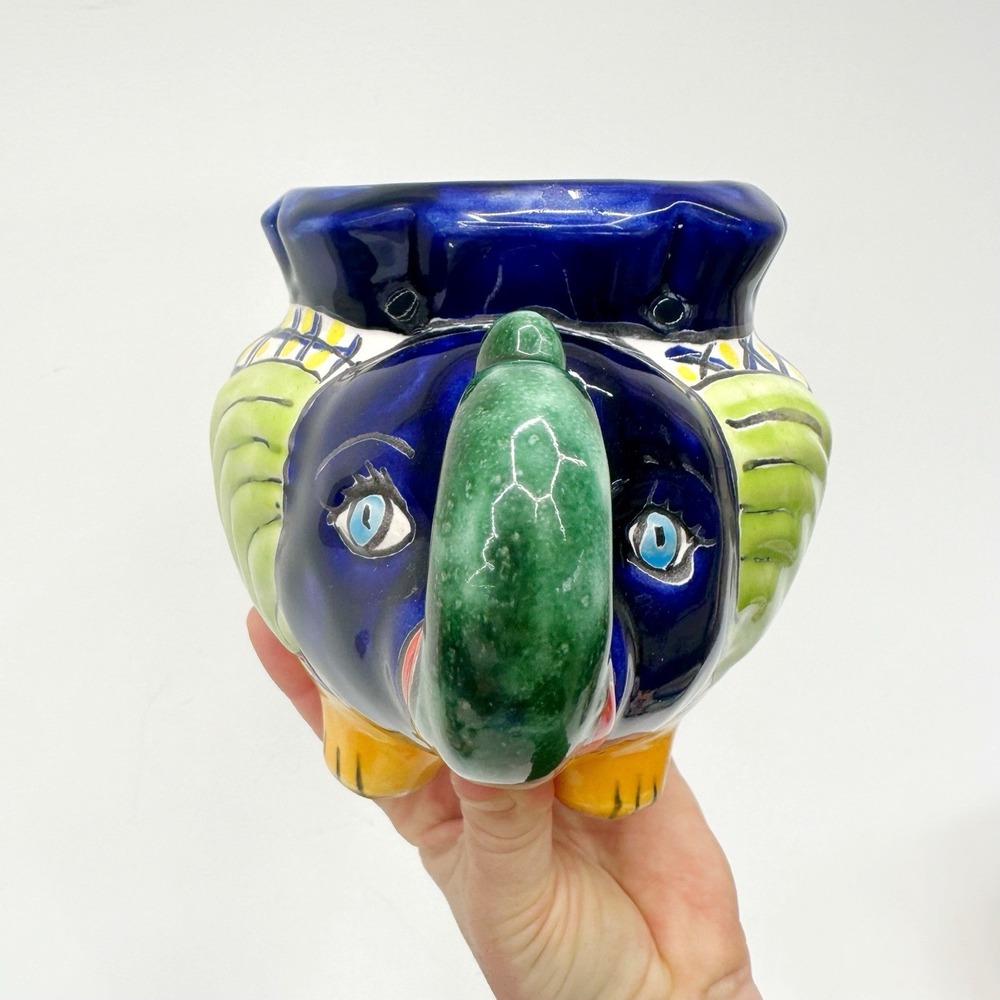 Talavera Decorative Elephant Planter Pot Mexican Pottery Folk Art Home Decor 10" - Picture 5 of 8